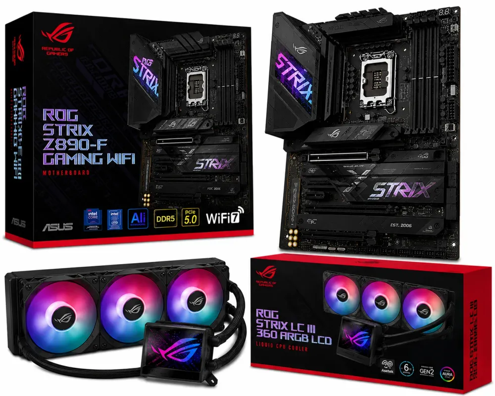 Motherboard ASUS ROG STRIX Z890-F GAMING WIFI LGA 1851 DDR5 + Water Cooler CPU Asus ROG STRIX LC III 360 ARGB Liquid Preto