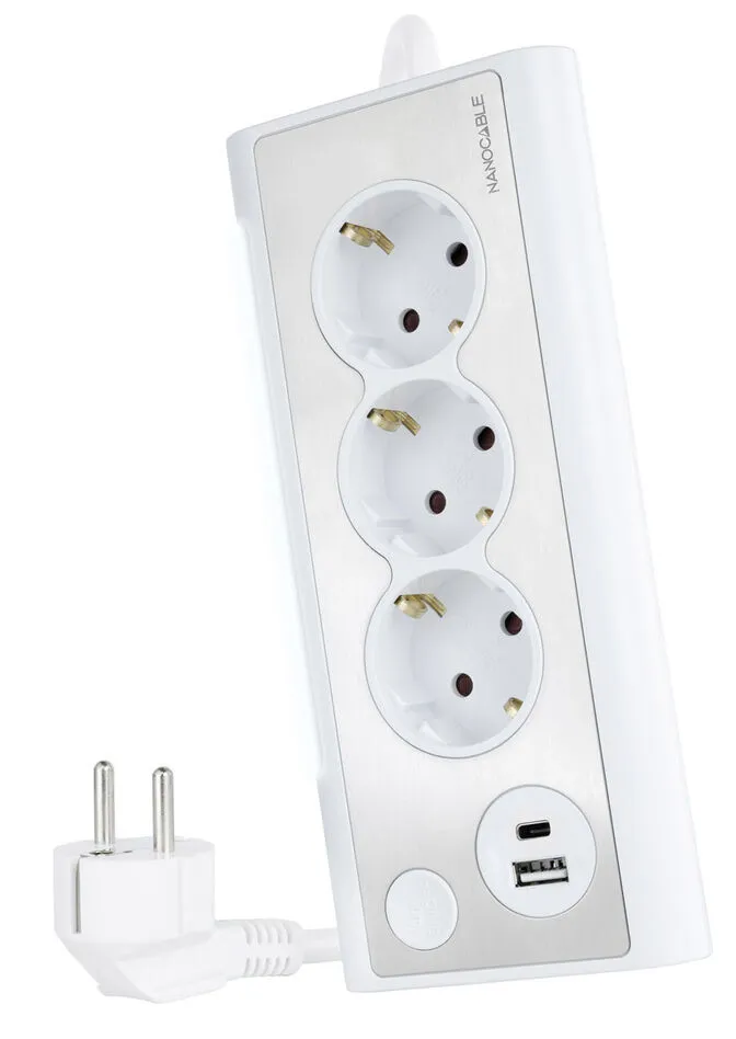 Régua Nanocable 3 Tomadas / 2x USB ( USB-C / USB-A )