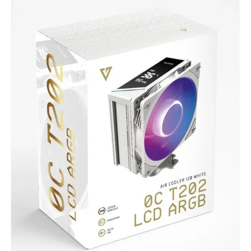 Cooler CPU Refrigeração Ar Modecom Socket AM4 AM5 LGA1200 120mm Volcano 0C T202 ARGB LCD