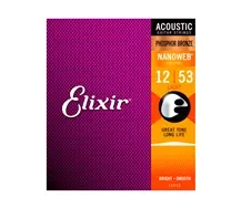 Jogo Cordas Guitarra Acústica Elixir 16052 Nanoweb Phosphor Bronze Coated 012-053
