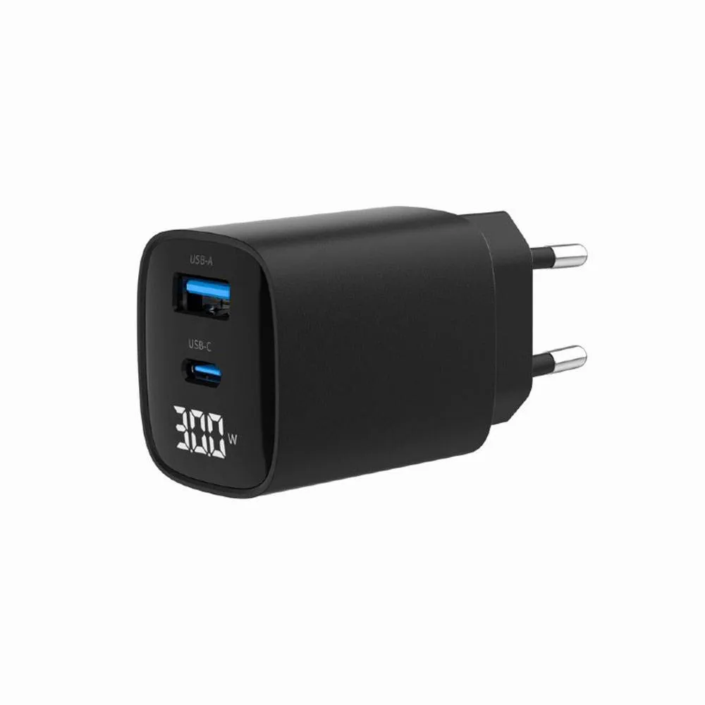 Carregador Gembird TA-UC-PDQC30LCD-BK-01 USB-C/USB-A 30W Fast Charger Preto