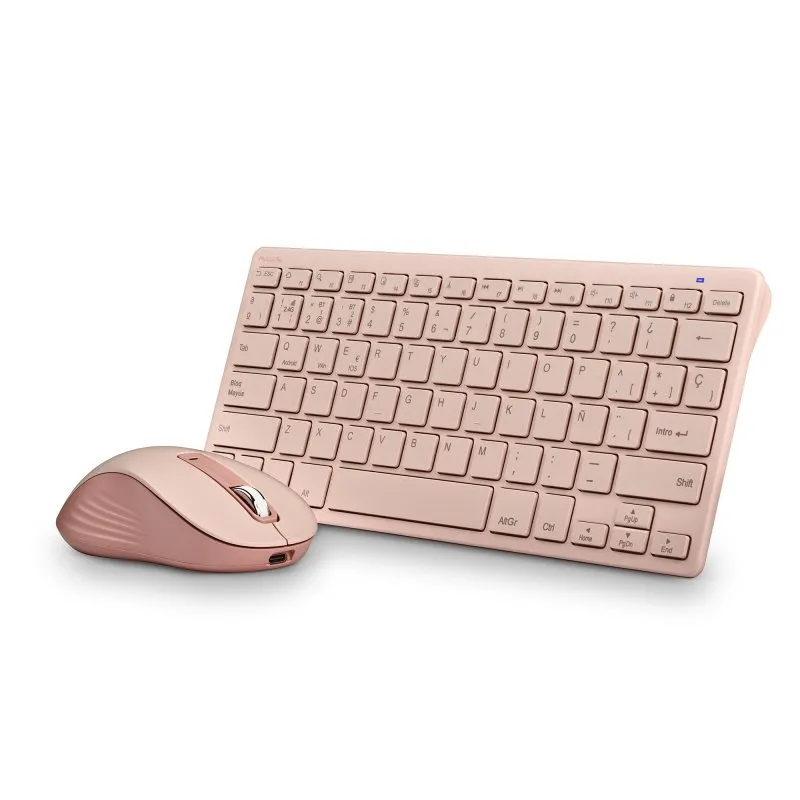 NGS Fantasy Kit Conjunto Sem Fios de Teclado + Rato Multifunções Recarregáveis e Silenciosos com 12 Teclas Multimédia Rosa