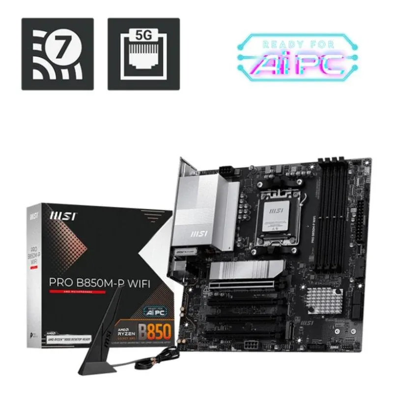 Motherboard MSI PRO B850M-P WIFI AMD B850 Socket AM5 DDR5 Micro ATX WiFi 7 5GbE PCIe 5.0