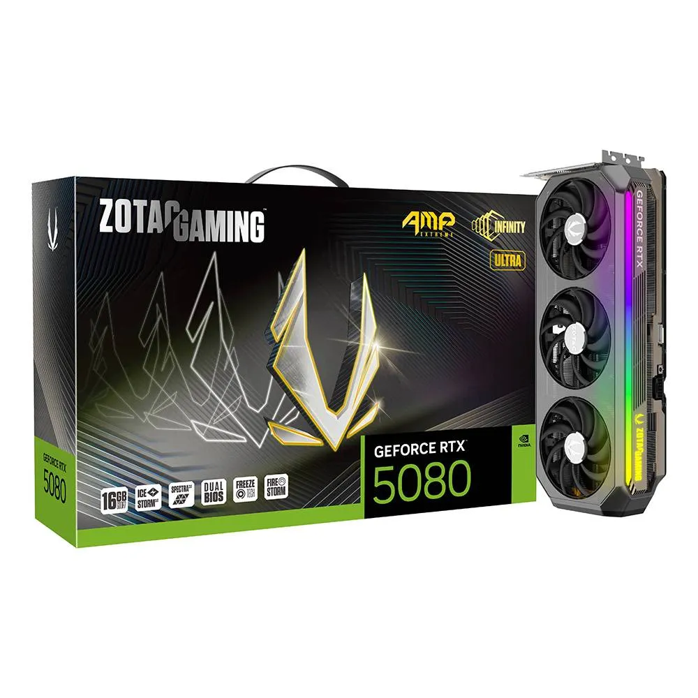 Placa Gráfica Zotac Gaming NVIDIA GeForce RTX 5080 Blackwell AMP Extreme Infinity Ultra 16G GDDR7 DLSS4