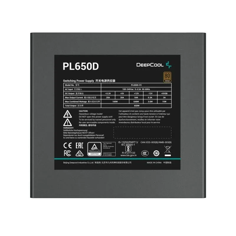 DeepCool PL650D Fonte de Alimentação 650W 80+ Bronze Branca