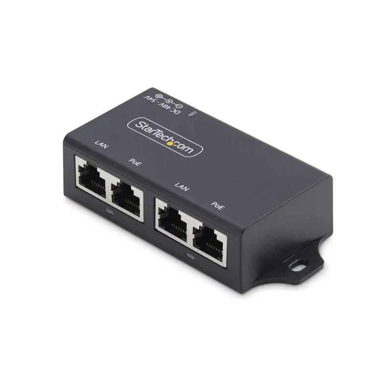 Fonte de alimentação Gigabit PoE+ StarTech.com de 30 W, 2 portas, com certificação IEEE 802.3at, modelo AF221CE-POE-INJECTOR, instalação plug-and-play