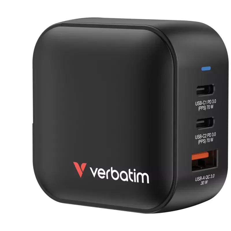 VERBATIM CARREGADOR MINI GAN 70W 2x USB-C 1x USB-A BLACK