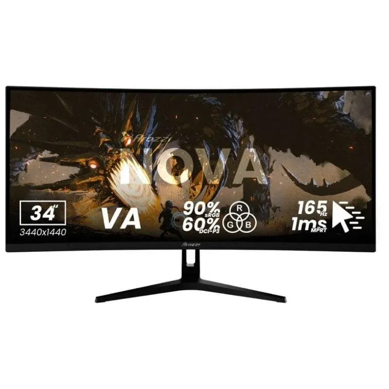 Monitor Arozzi Nova 34" UltraWide QHD 165Hz VA Curvo HDR 1ms Altifalantes