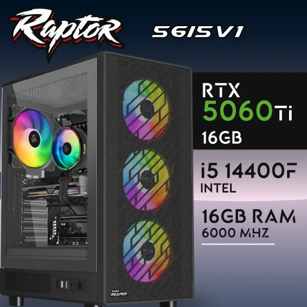 PC Gaming RAPTOR-56I5V1 - I5 14400F | RTX5060Ti 16GB | 16GB | SSD 512