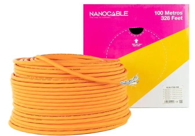 Bobine de Rede Nanocable RJ45 LSZH CAT.7 600MHZ SFTP AWG26 100 M Laranja