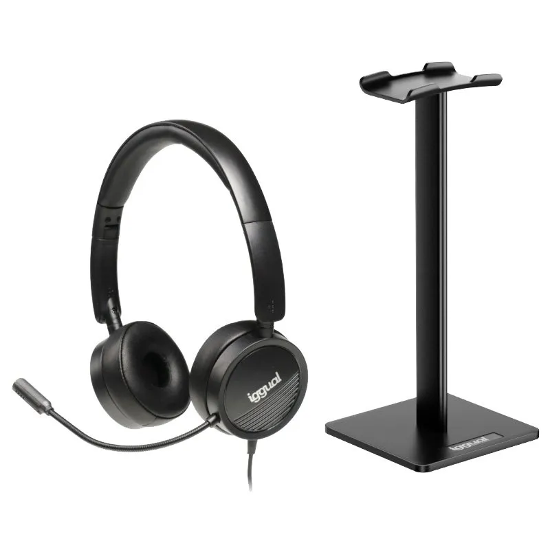 Iggual Dual Tech Set Headset com Microfone e Suporte Pretos