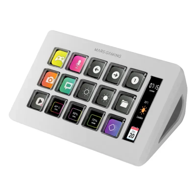Control Deck Mars Gaming MSD-ONE | 15 Teclas Personalizáveis | LCD Display | USB-C | Windows e Mac | Branco