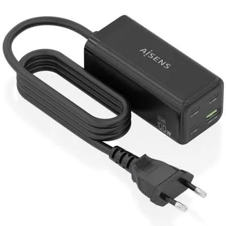 Carregador de Mesa GaN 100W 3x USB-C 1x USB-A (Preto) - AISENS