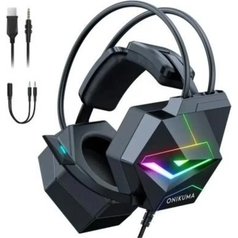 Auriculares Onikuma X20 com cabo USB para gaming, microfone, preto