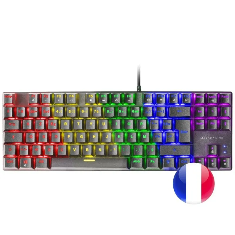 Mars Gaming MK80 Teclado Mecânico Preto FRGB Switch Castanho Layout Francês