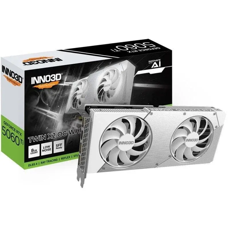 Placa Gráfica INNO3D GeForce RTX 5060 Ti TWIN X2 OC 8GB GDDR7 Reflex 2 RTX AI DLSS4 Branca
