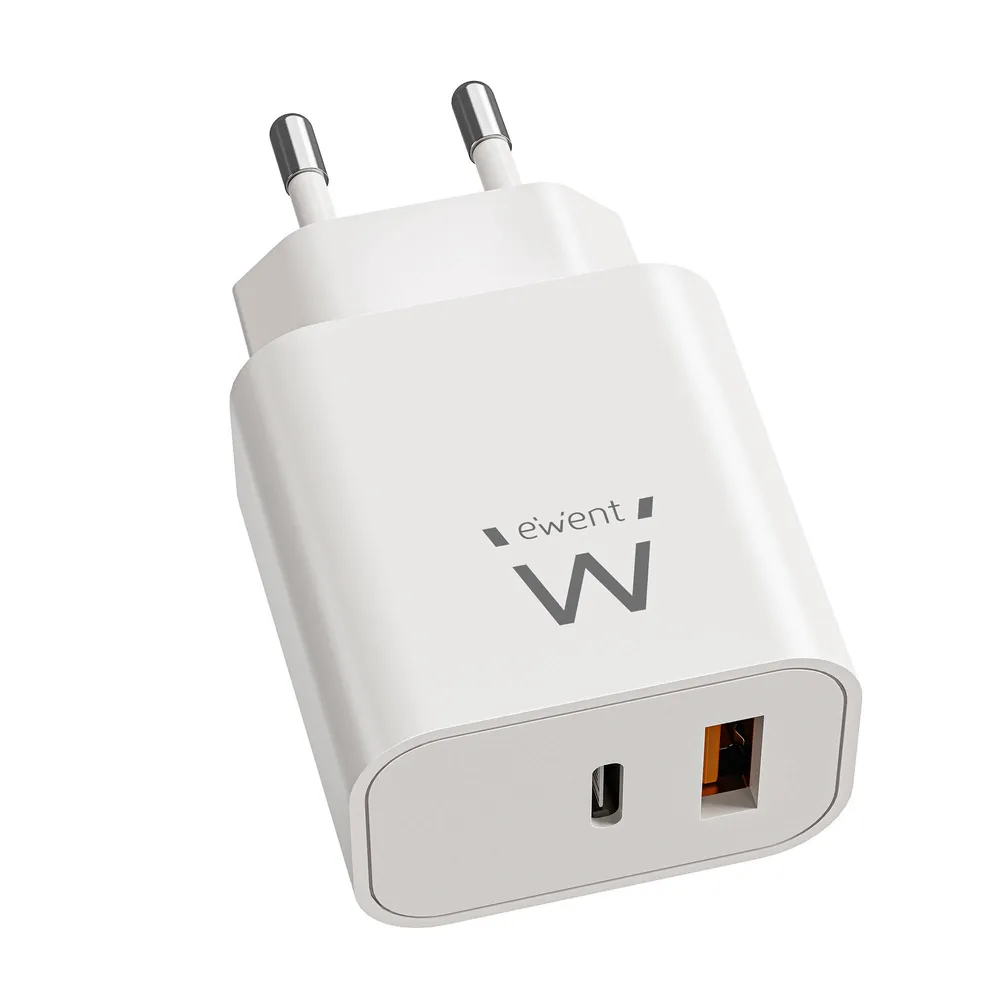 Carregador Ewent EW1318 USB-C/USB-A GaN PD 20W Branco