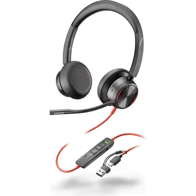 Auriculares Poly BW 8225 com fio USB-C/USB-A com Cancelamento de Ruído, controlo de chamadas, pretos