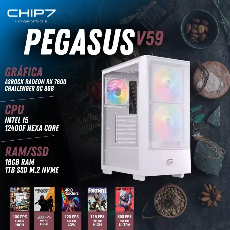 Computador Gaming - I5 12400F / AMD RX 7600 OC 8GB / 16GB RAM / 1TB SSD - CHIP7 PEGASUS V59