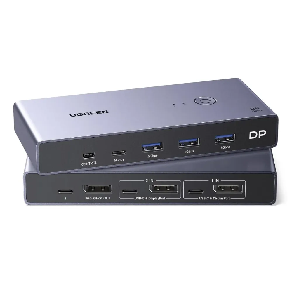 Switch DisplayPort Ugreen CM695 3x USB A 3x USB C 3X DisplayPort 1x Mini USB Cinzento