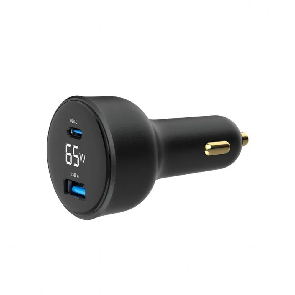 Carregador de Isqueiro Gembird TA-UC-AC2PD65LCD-CAR-01 USB-C/USB-A 65W Preto