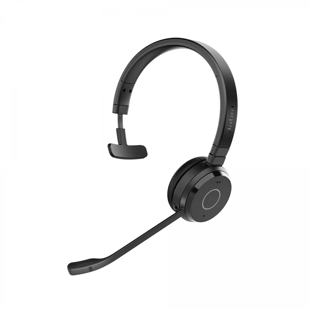 Jabra Evolve 65 TE MS Headset Mono Sem Fios Bluetooth 5.2 com Cancelamento de Ruido Passivo e Microfone Preto