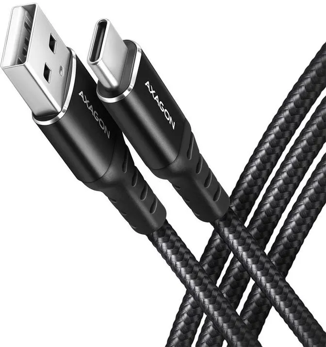 Cabo de carregamento AXAGON BUCM-AM10AB USB-C <-> USB-A, 1m, USB 2.0, 3A, ALU, braid, Preto