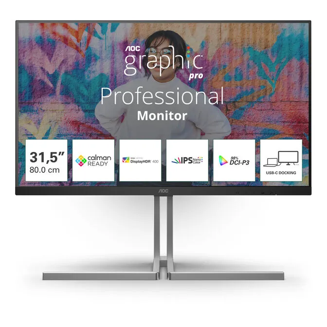 Monitor AOC Graphic Pro 32" U32U3CV Nano IPS 4K 60Hz USB-C (PD90W) DisplayHDR 400