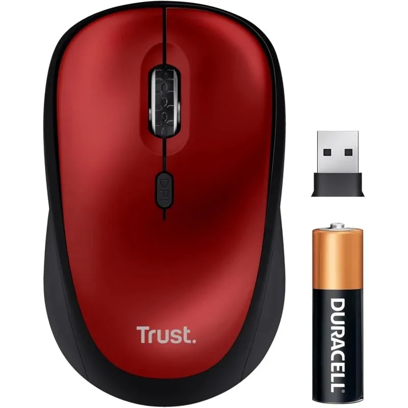 Mouse Trust Wireless 1600 DPI Ergonômico Silencioso Reciclado Direito Vermelho