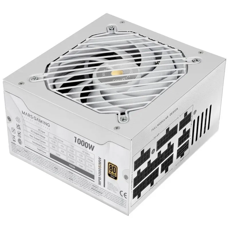 Fonte Alimentação Mars Gaming MPB1000SIM Fonte de Alimentação Modular ATX 3.1 1000W 80 Plus Gold Branca