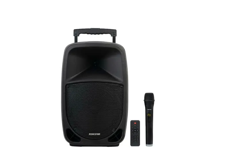 Coluna Amplificada Portátil 100W com leitor de Bluetooth+USB+microSD+FM+LINE c/ microfone e comando - MALIBU-310