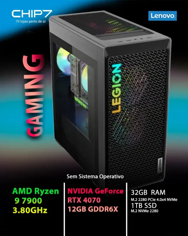 Computador Lenovo Legion T5 Gaming 26ARA8-687 R9-7900 SSD1TB/32GB RTX 4070