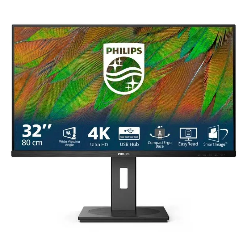 Monitor Philips 32B1N3800 32" UltraHD 4K 60Hz VA Hub USB Altifalantes Ajuste altura