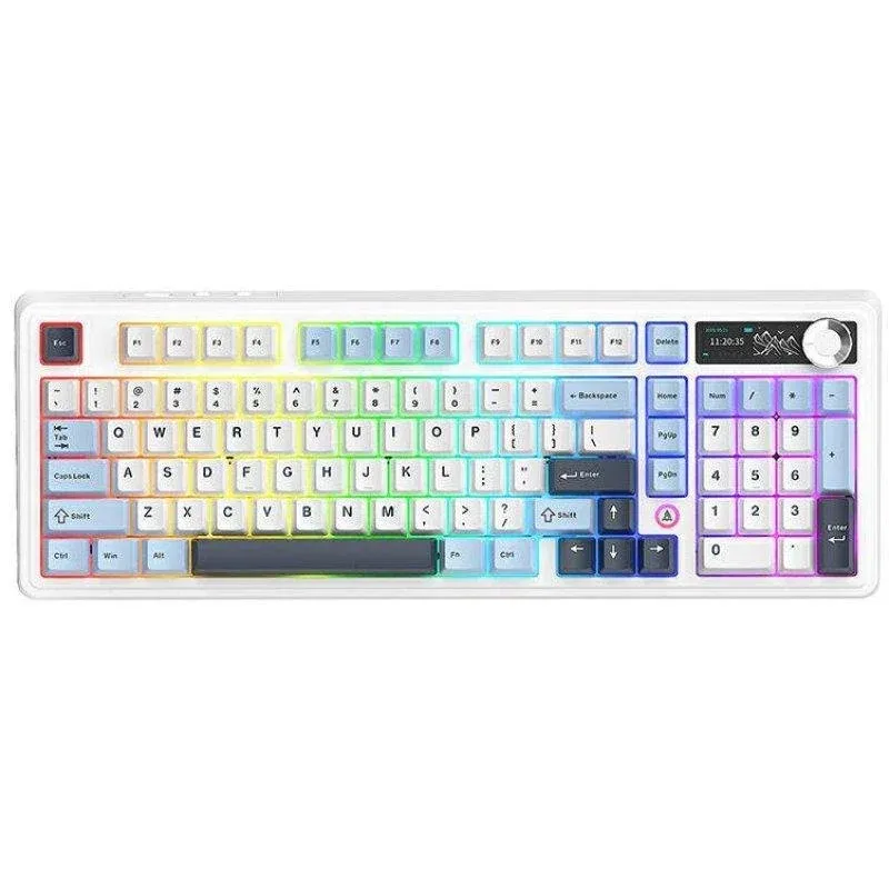 Teclado Ajazz AK980 V2 mecânico compacto Layout ANSI triplo modo com ecrã TFT