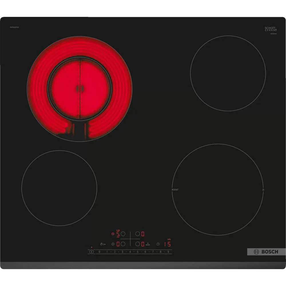 Placa de Cozinha Vitrocerâmica Bosch PKF631FP3E Serie 6 60cm 4 Zonas 6900W Preta