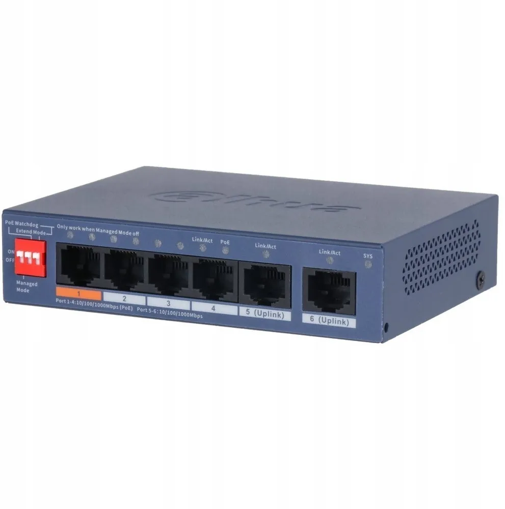 Dahua CS4006-4GT-60-V2 Switch POE de Rede 4-Portas CS4006-4GT-60-V2