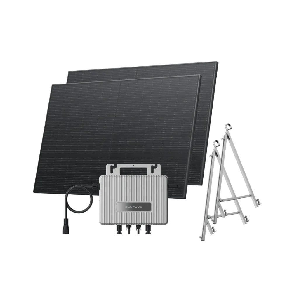Kit EcoFlow STREAM de Varanda - Varanda de vidro / (800Wp) 2 × 400W Painel solar rígido + microinversor STREAM / Suporte: Varanda semi-fechada