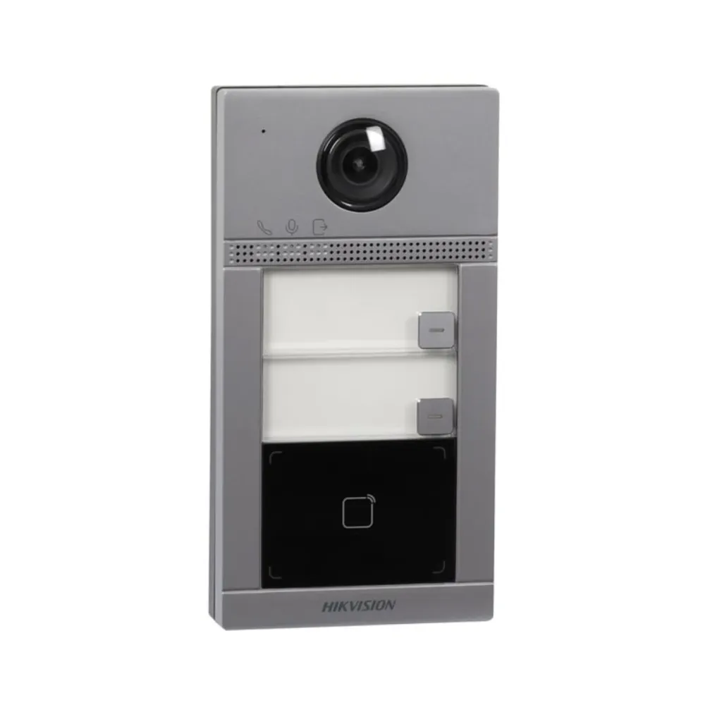 Vídeo Porteiro IP Hikvision Villa Door 2MP WiFi PoE 2 Botões c/Abertura com cartão MF 2 relés Superfície IP65