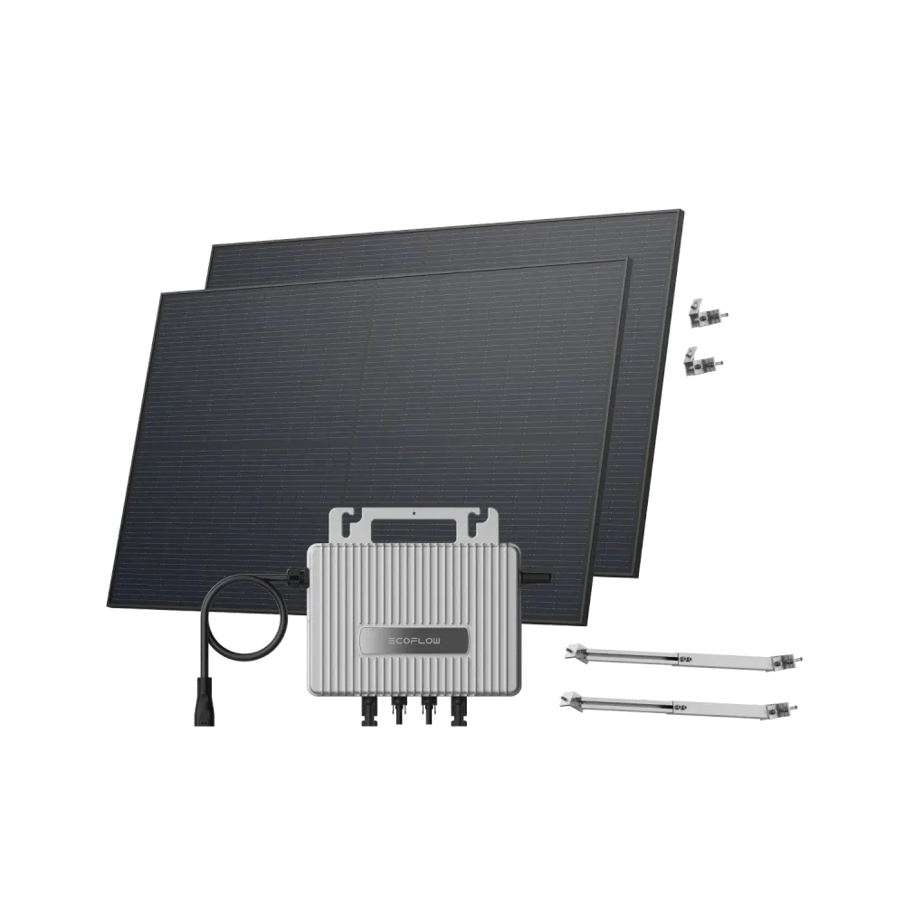 Kit EcoFlow STREAM de Parede - Fachada a 50° / (900Wp) 2 × 450W Painel solar rígido + microinversor STREAM / Suporte ajustável: Fachada