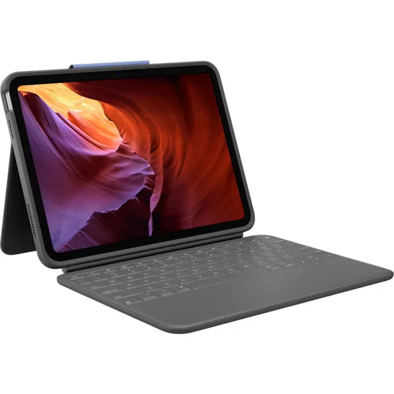 Logitech Rugged Folio - Teclado e pasta de folio - Apple Smart connector - QWERTZ - Alemão - grafite - para Apple 10.9-inch iPad (10ª geração), iPad A16 Wi-Fi, A16 Wi-Fi + Cellular