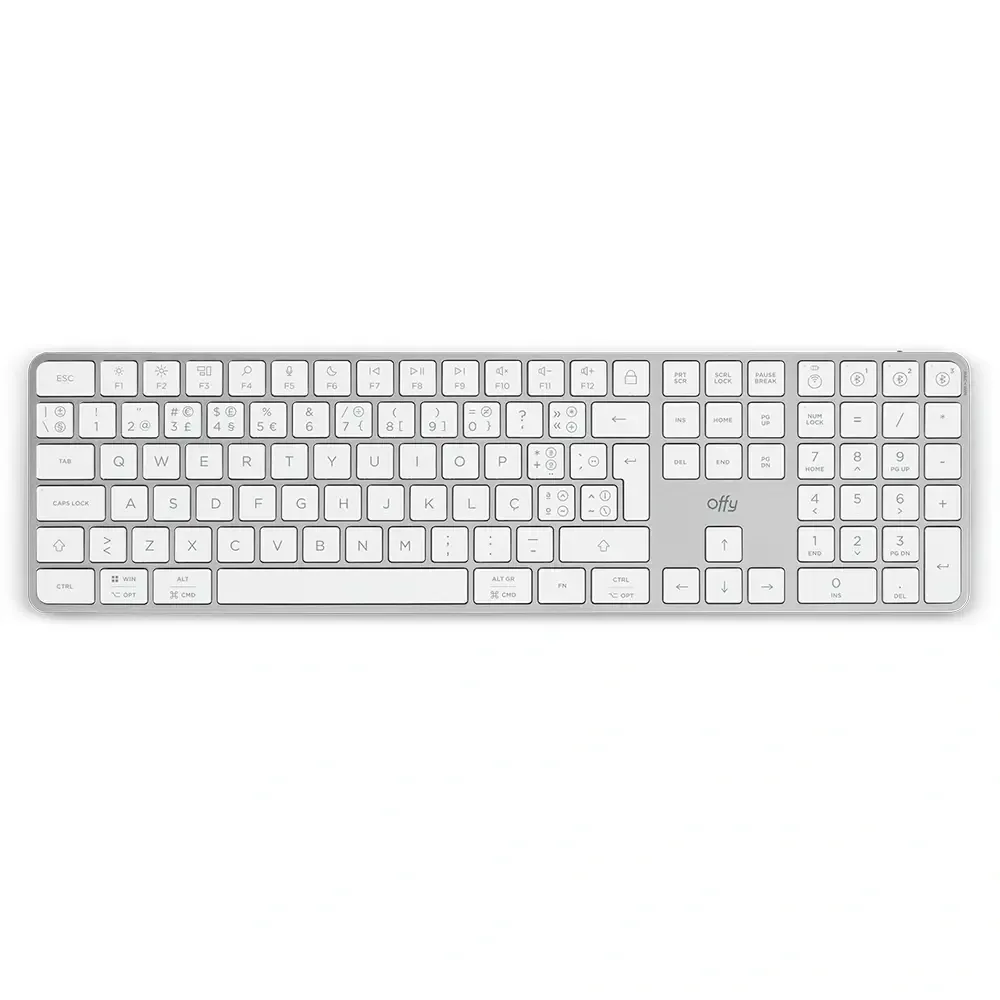 Teclado Offy Pixie Wireless RF 2.4GHz + Bluetooth 5.1 Multi-Device PT Branco