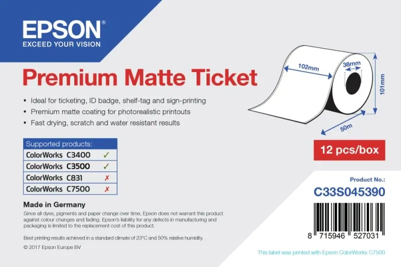 EPSON ROLO PAPEL PREMIUM MATTE 102mmx50m TM-C3400