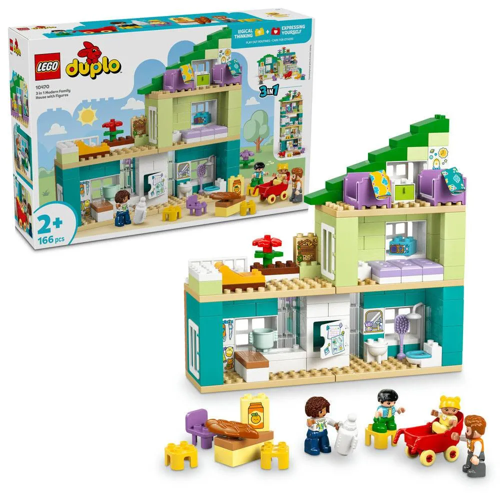 LEGO DUPLO Town: Casa de Família Moderna 3 em 1 com Figuras | Idades 2+ | 166 Peças | Item 10470