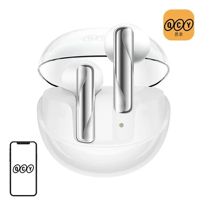 Auriculares QCY AilyBuds Clear T32 sem fios Bluetooth 5.3 com Cancelamento de Ruído, carga rápida, branco