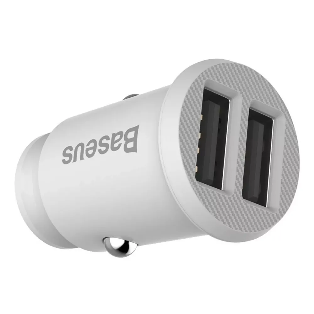 Carregador Isqueiro Baseus Grain 2x USB 5V 3.1A Branco