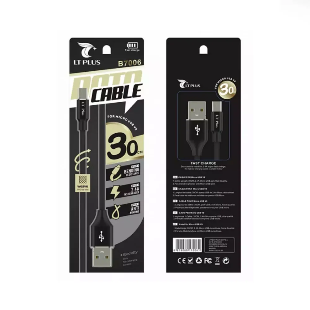 Cabo Dados LT Plus Micro USB 30cm Preto