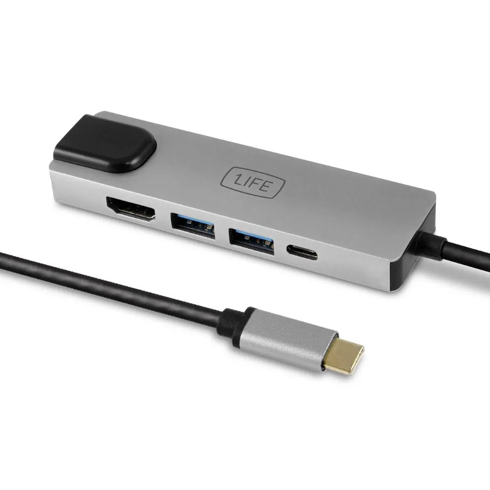 Adaptador USB-C 1Life 5-in-1 HDMI / PD / USB 3.0 / RJ45