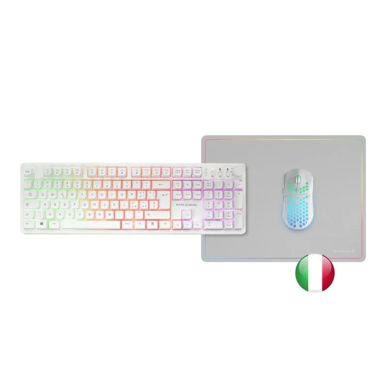 Mars Gaming MCPWX Combo Gaming Sem Fios Teclado FRGB + Rato RGB + Tapete Branco (IT)