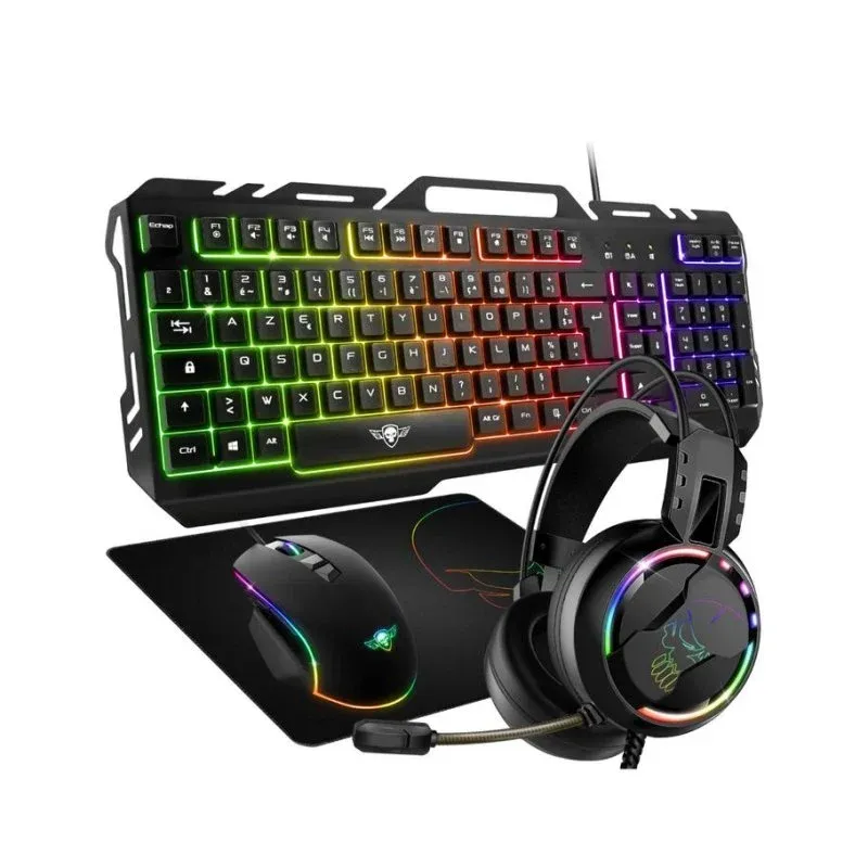 Teclado Spirit of Gamer PRO MKH5 de membrana AZERTY RGB com rato, auscultadores e tapete