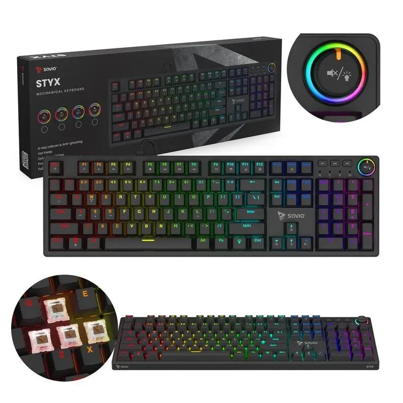 Teclado Savio STYX mecânico Layout US retroiluminado RGB
